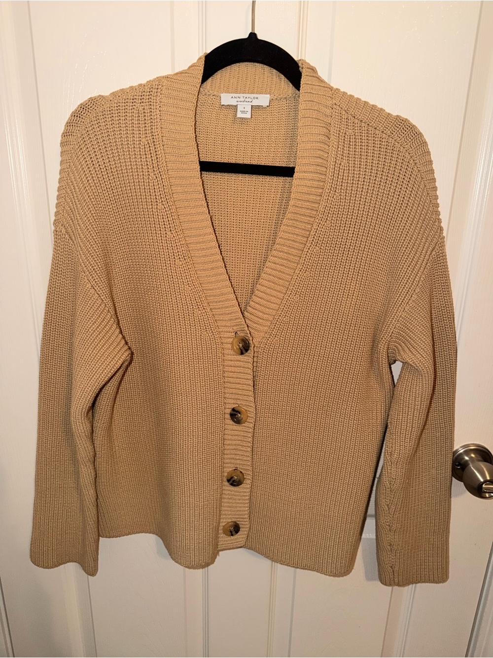 Ann Taylor Beige/Tan Ribbed Button-Front Cardigan - Picture 2 of 5